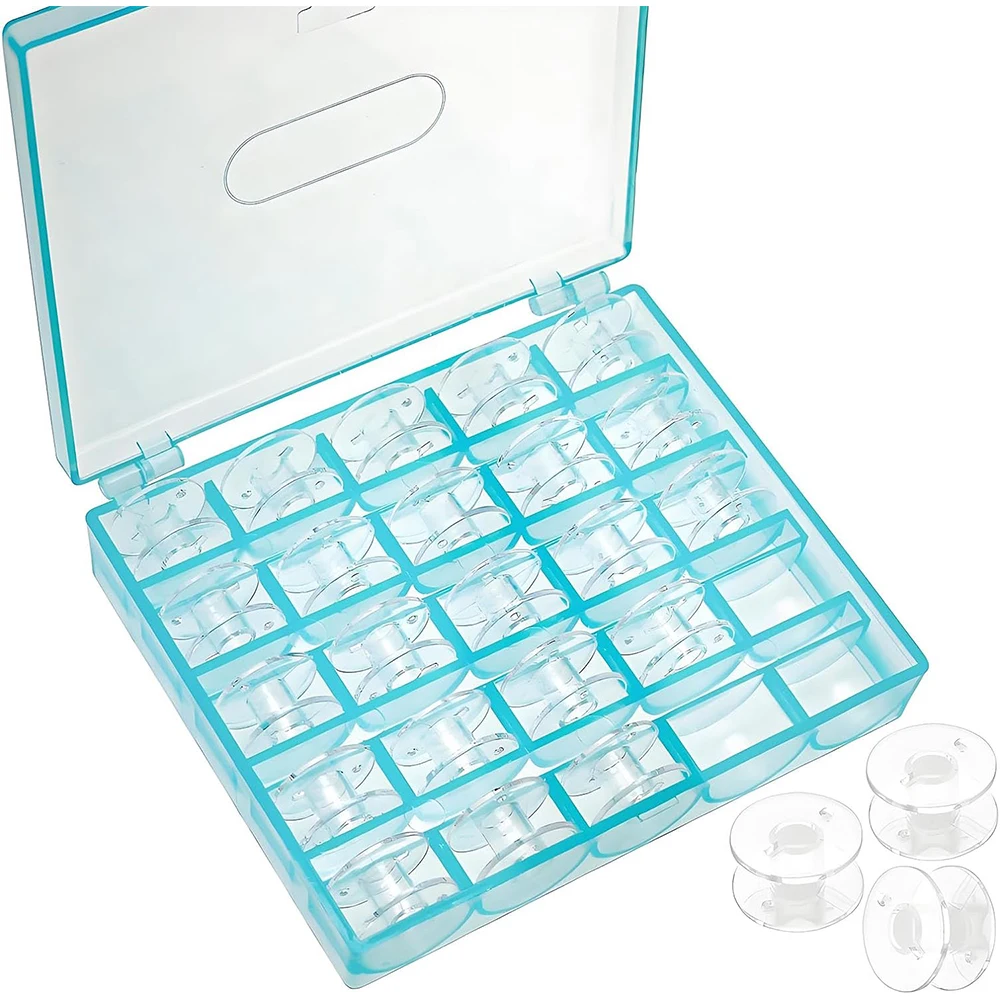 25 Blue Bobbin Box Sewing Machine Plastic Empty Bobbin Organizer Case Clear Bobbins Box For DIY Sewing Machine Accessories Tool