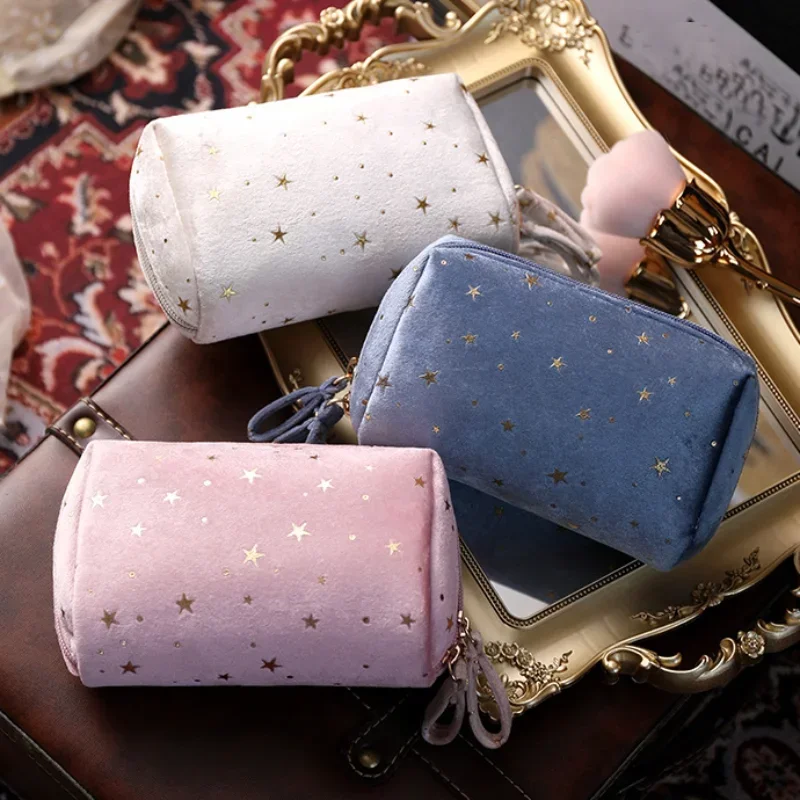 Women Star Decoration Cosmetic Bag Soft Velvet Make Up Storage Bag Travel Makeup Toiletry Package Bag Organizer Pouch Case