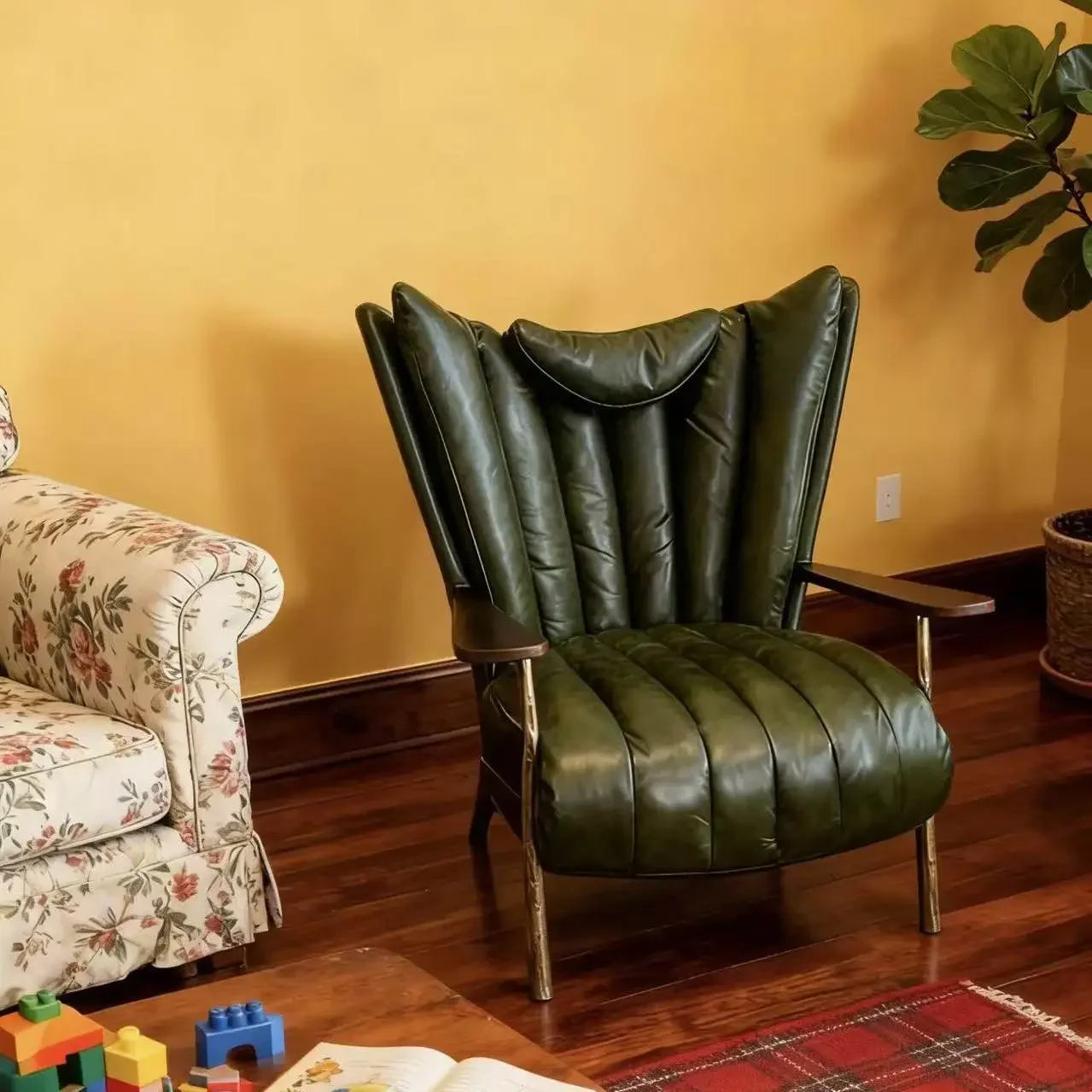 Oil wax leather single sofa living room leisure chair designer retro light luxury godfather chair