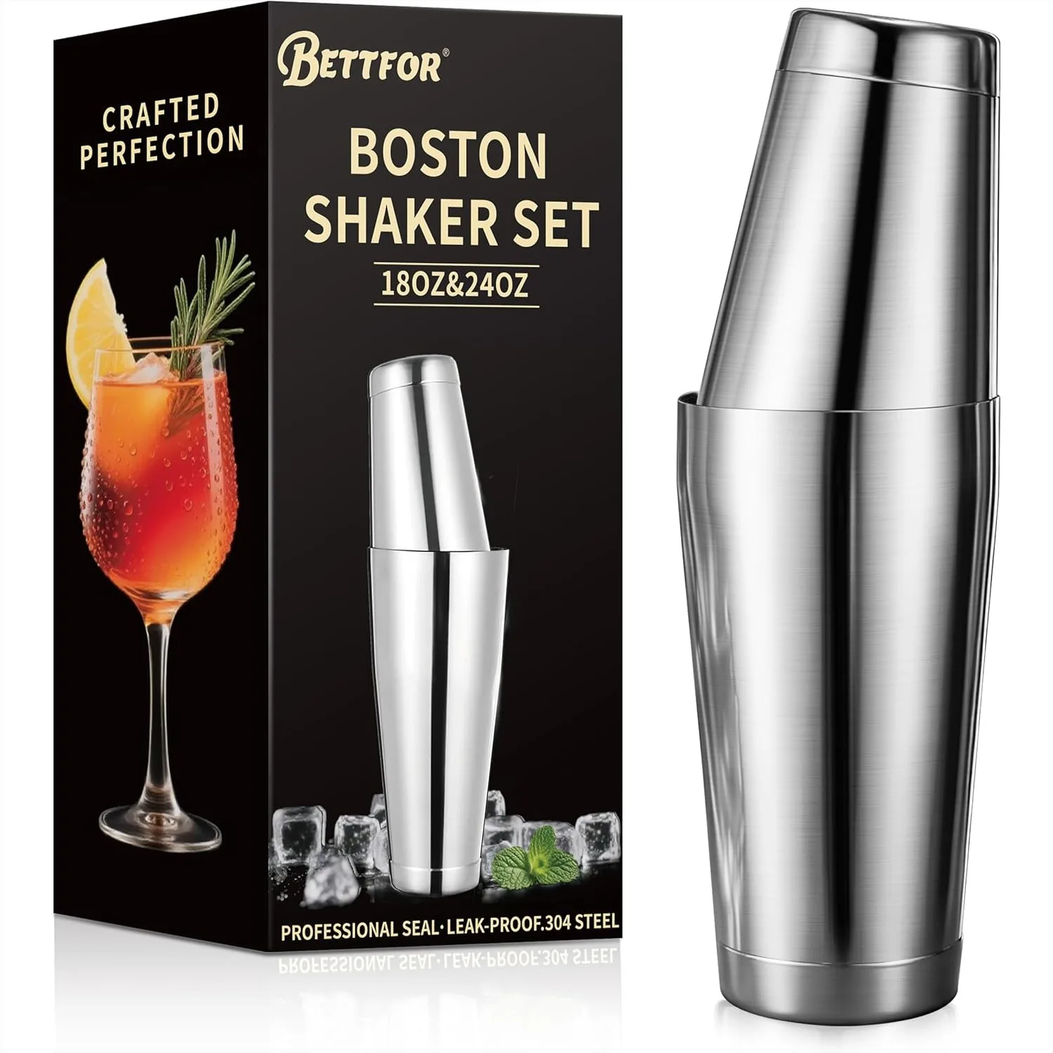 

Professional Cocktail Shaker Set 18oz & 28oz 2-Piece Tins, 304 Stainless Steel Weighted Base Leak-Proof for Bartending Home Bar Use