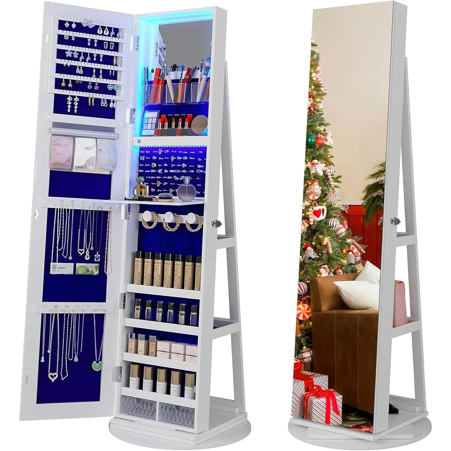 

Full Length Mirror with Storage, 61" Mirror Jewelry Cabinet Standing, Rotating Jewelry Mirror Organizer Full Length, Lockable