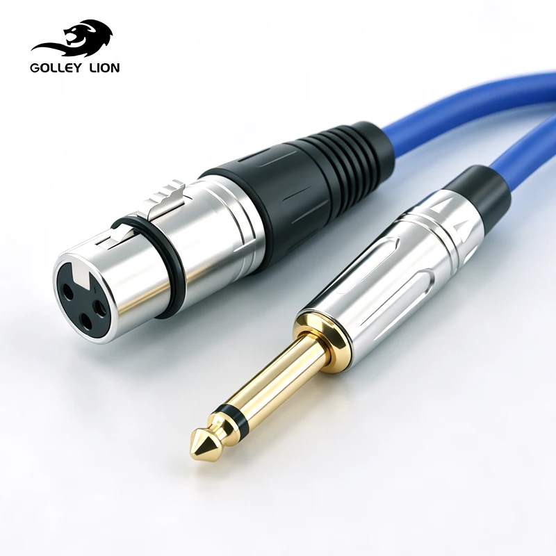 GOLLEY LION 3 Pin XLR Female to 1/4 6.35mm TS Male Unbalanced Cable, for Dynamic Microphone (Gold Plated Connectors)