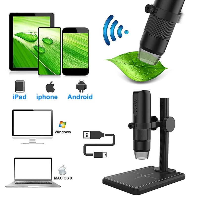 Easyover 1000X WiFi Digital Microscope 8 LED HD USB Electronic Microscopes Zoom Camera Magnifier Stand For Cell Phone PC Repair