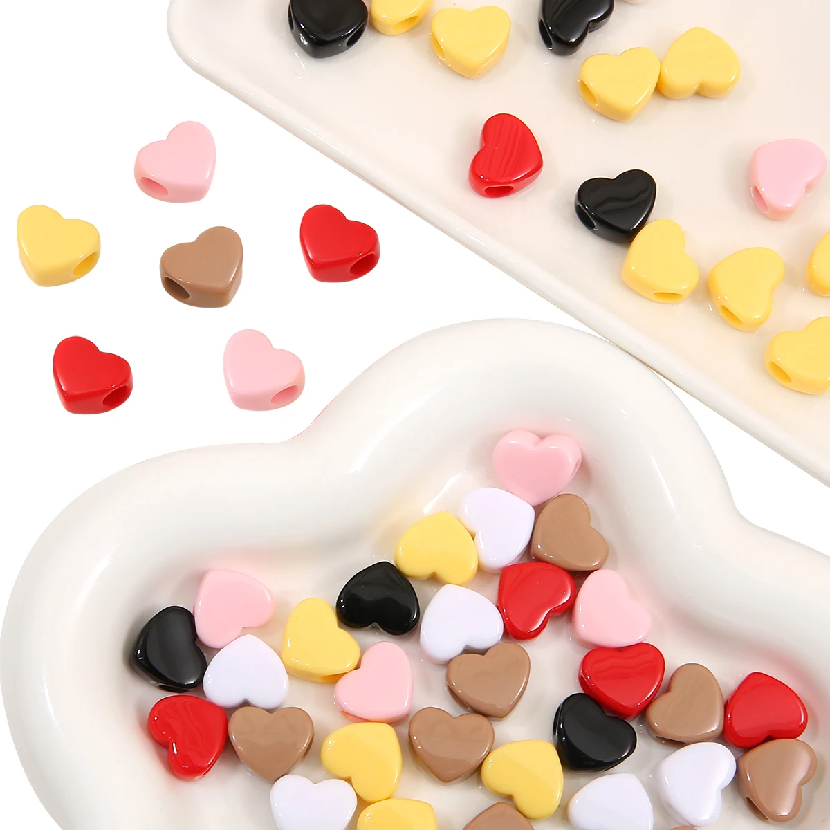 30pcs 14x12mm Acrylic Solid Color Beads Big Hole Love Heart Spacer Loose DIY Bead For Jewelry Making Handmade Bracelet Necklaces