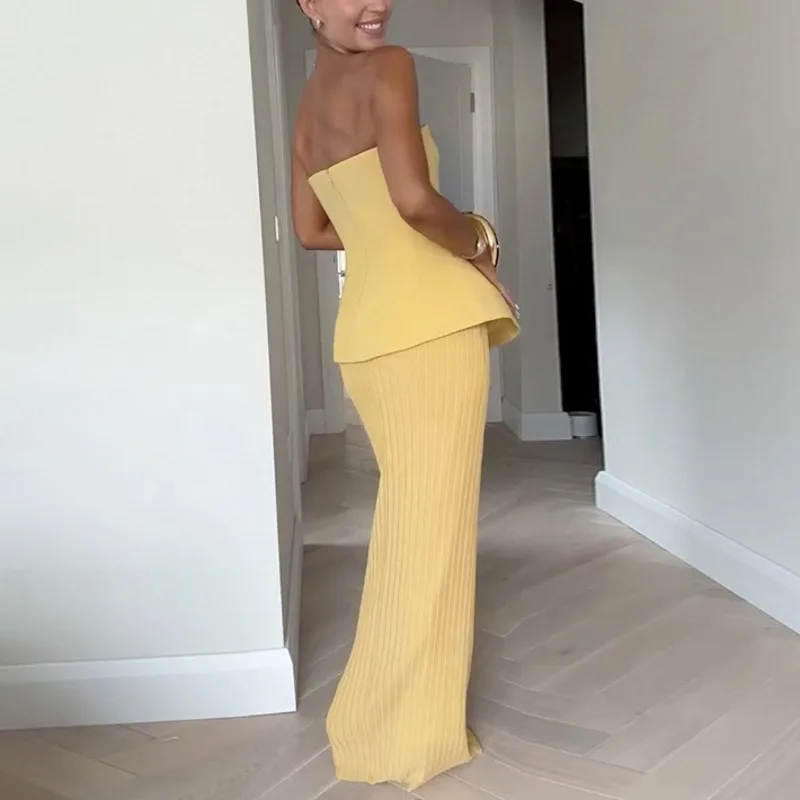 2025 Summer New Women's Comfort Elegant Backless Sleeveless Fashion Tops High Waisted Pleated Skirt Solid Color Two-piece Set