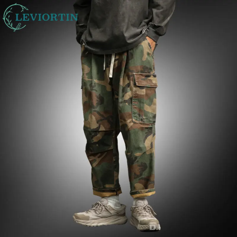 

Trendy Outdoor Camouflage Cargo Pants For Men Autumn Japanese Style Loose Straight Workwear Trousers With Multiple Pockets