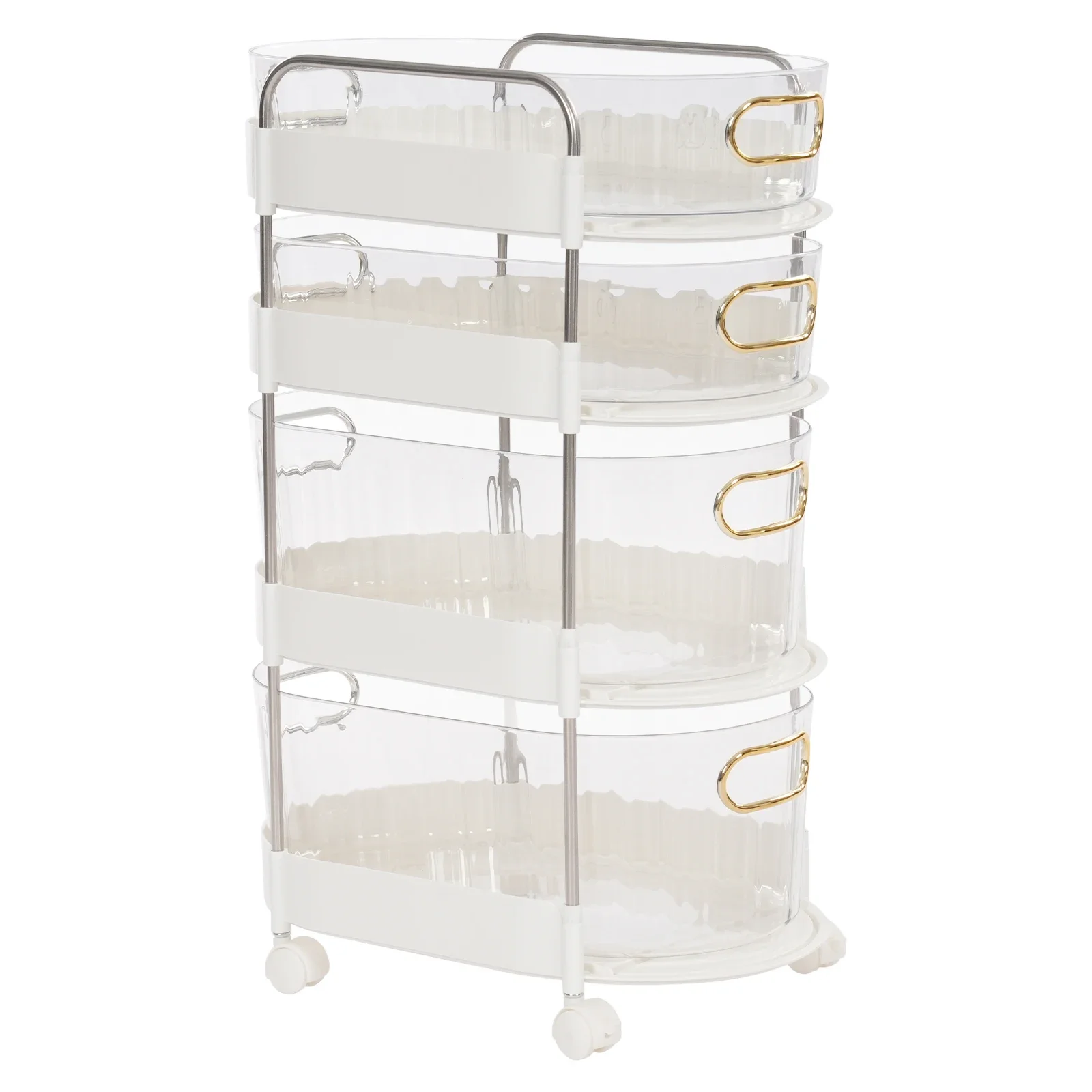 

Stylish Desk Apothecary Cabinet,Plastic Drawer Organizer 4 Tier Cosmetics Storage Rack Home W Universal Wheel
