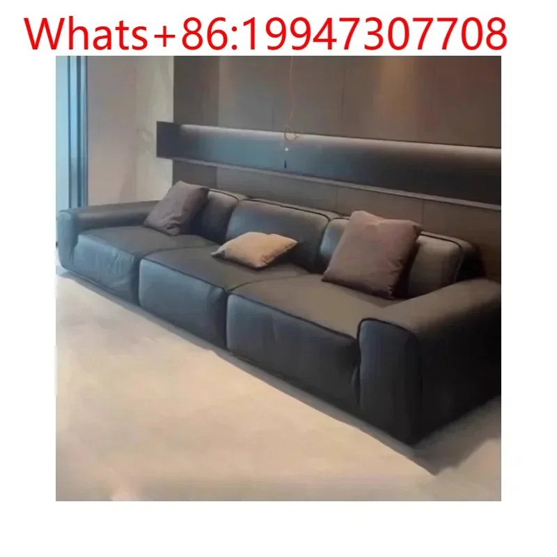

Straight row sofa tofu block size apartment living room leather big black cow