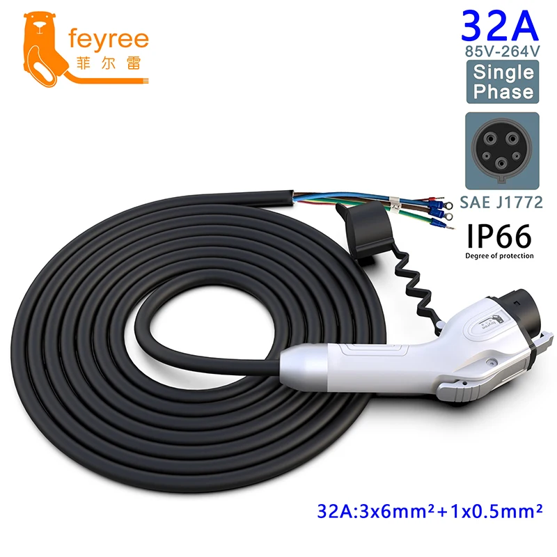 feyree SAEJ1772 Adapter Type1 Plug EV Charging Cable 5m Cord 32A 16A for Car Charger Station Electric Vehicle