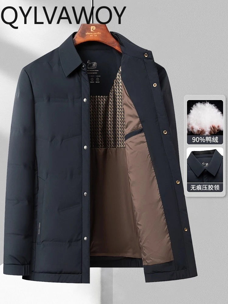 QYLVAWOY Lapel Middle-Aged Men's Winter Short-Style Casual Down Jacket Middle-Aged Elderly Dad's Lightweight Outerwear LJ2550