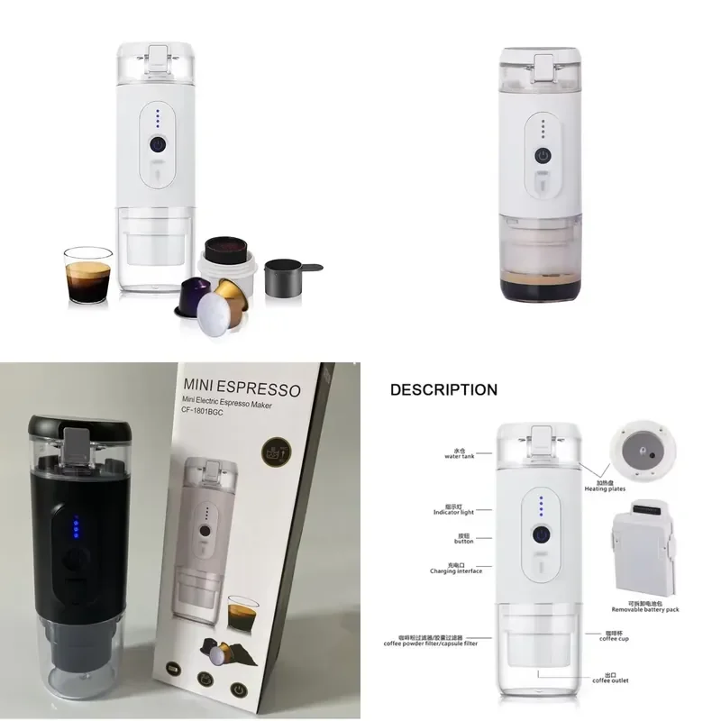 

【2026】 2 in 1 Mini Portable Wireless Heating Manual Espresso Coffee Machine for Car Use Compatible for Capsules Coffee Powder