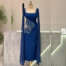 Customized Classic Jersey Pleat A-line Square Neck Midi Dresses Evening Dresses Exquisite Modern Style Pastrol Unisex Chinese St