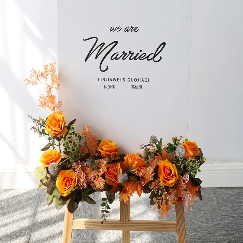 

Artificial flower wedding welcome signboard corner props background garland decoration arrangement arch fake flower row