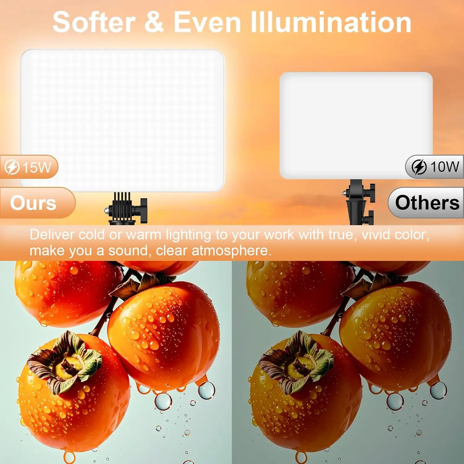 عبوة واحدة من مصابيح الفيديو LED، 15 وات 1700 لوكس قابلة للتعتيم 2500-8500 كلفن مع حامل ثلاثي القوائم للبث والتسجيل والألعاب والبث #5
