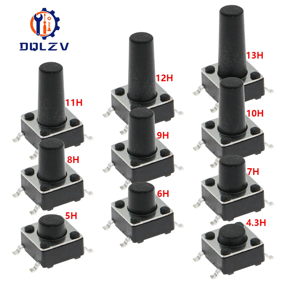 Interruptor de botón táctil SMD de 20/50 piezas, 6x6x4,3mm, 5/6/7/8/9/10/11/12/13/14/17, 6x6, 4 pines interruptores de reinicio