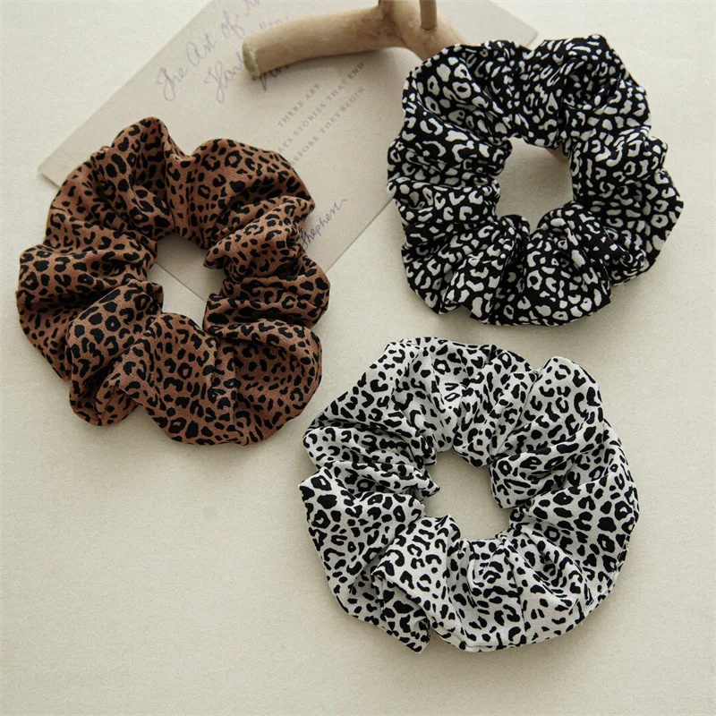 High Quality Retro Hair Scrunchies Excellent Elastic Fabric Hair Tie Leopard Floral Pattern Casual Ponytail Holder Hair Band