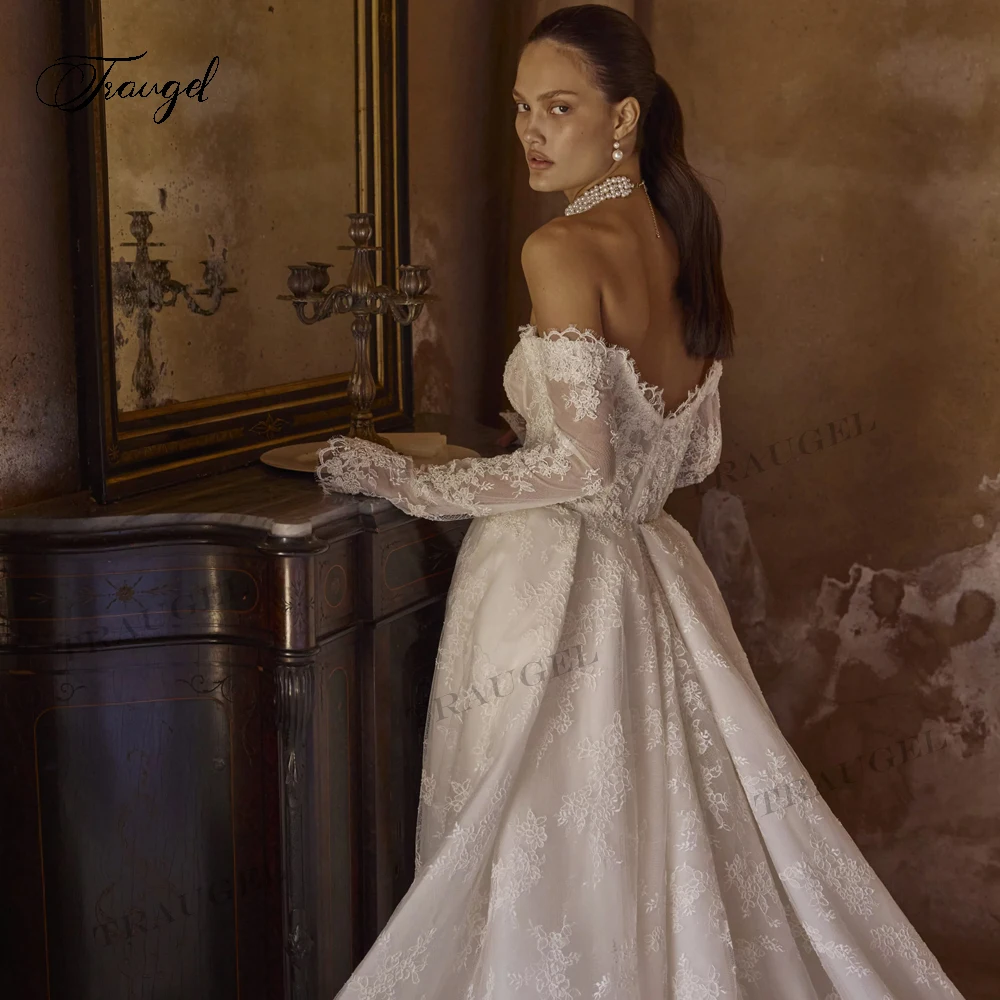 Customizes Romantic Sweetheart Long Sleeve Lace A Line Wedding Dresses Classic Backless Court Train Vintage Vestido De Novia image 5