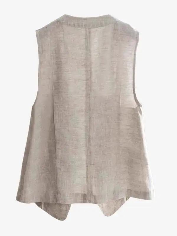 Retro British Style Linen  Vest Women's Summer Thin Sleeveless V-neck Coat Top Fashionable Breathable Airy Outerwear