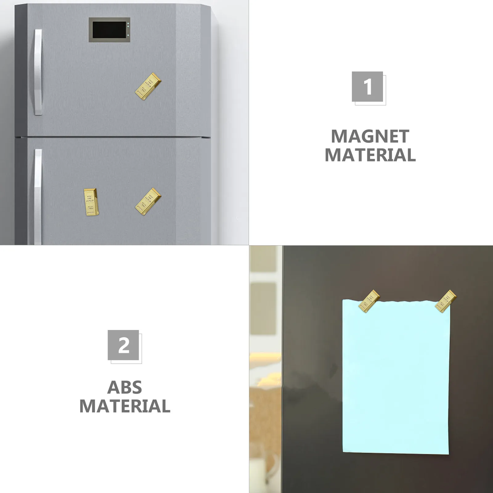 6Pcs Gold Bar Fridge Magnets Stickers Premium Magnetic Decor for Refrigerator Cabinet Whiteboard Locker Creative Realistic Gold