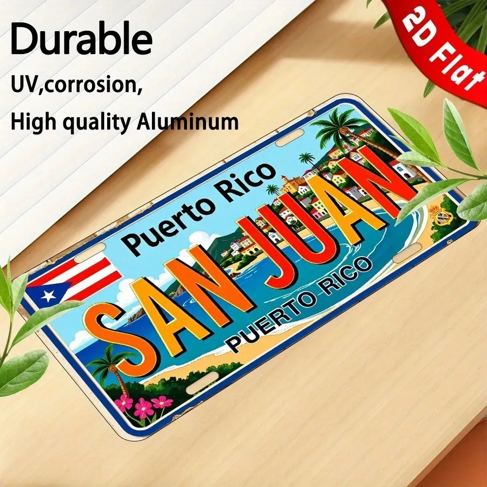 CIFbuy Customizable 6x12in San Juan Puerto Rico Metal Plaque,Personalized 2D Flat Coastal Scenery Travel Gift Home Bar Wall Orna