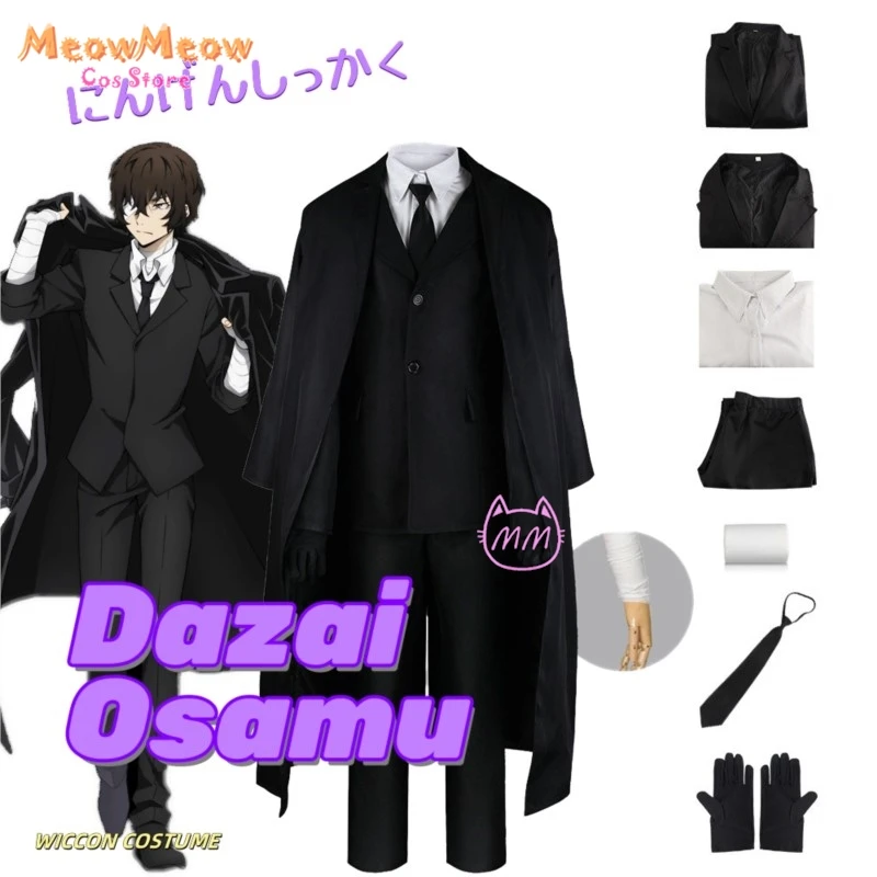 

Dazai Cosplay Costume Black Trench Jacket Pants Gloves bandage Dazai Osamu Outfits Uniform Halloween Kostum For Anime Comic Con