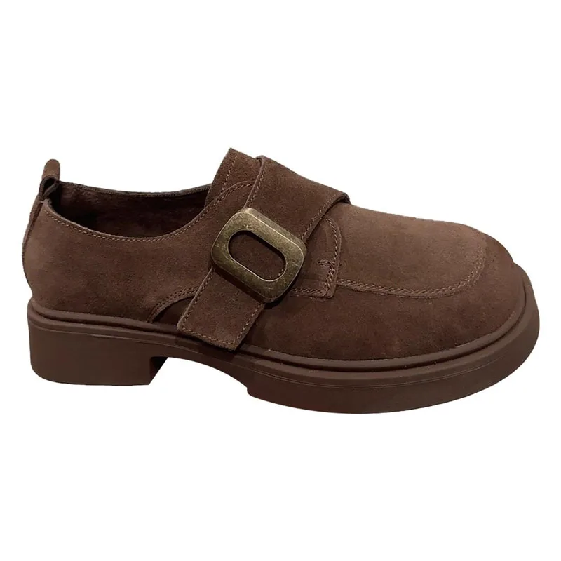 

Women Casual Shoes Flat Thick Sole Fashion Solid Khaki Color Lady Fashion Designer Suede Leather Shoes Slip-On Shoes Comfortale
