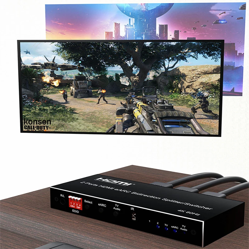 4K 60Hz 7.1CH HDMI eARC Audio Extractor Bi-direction HDMI Audio Switch Splitter 1x2 2x1 with Toslink SPDIF+COAXIAL+Aux Audio out