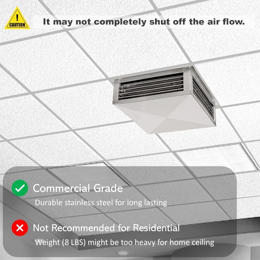 16ステンレス鋼製4方向調整可能エアディフューザー、蒸発式スワンプクーラー用、18 x 18インチ取り付けエッジ、シルバー仕上げ、最適化