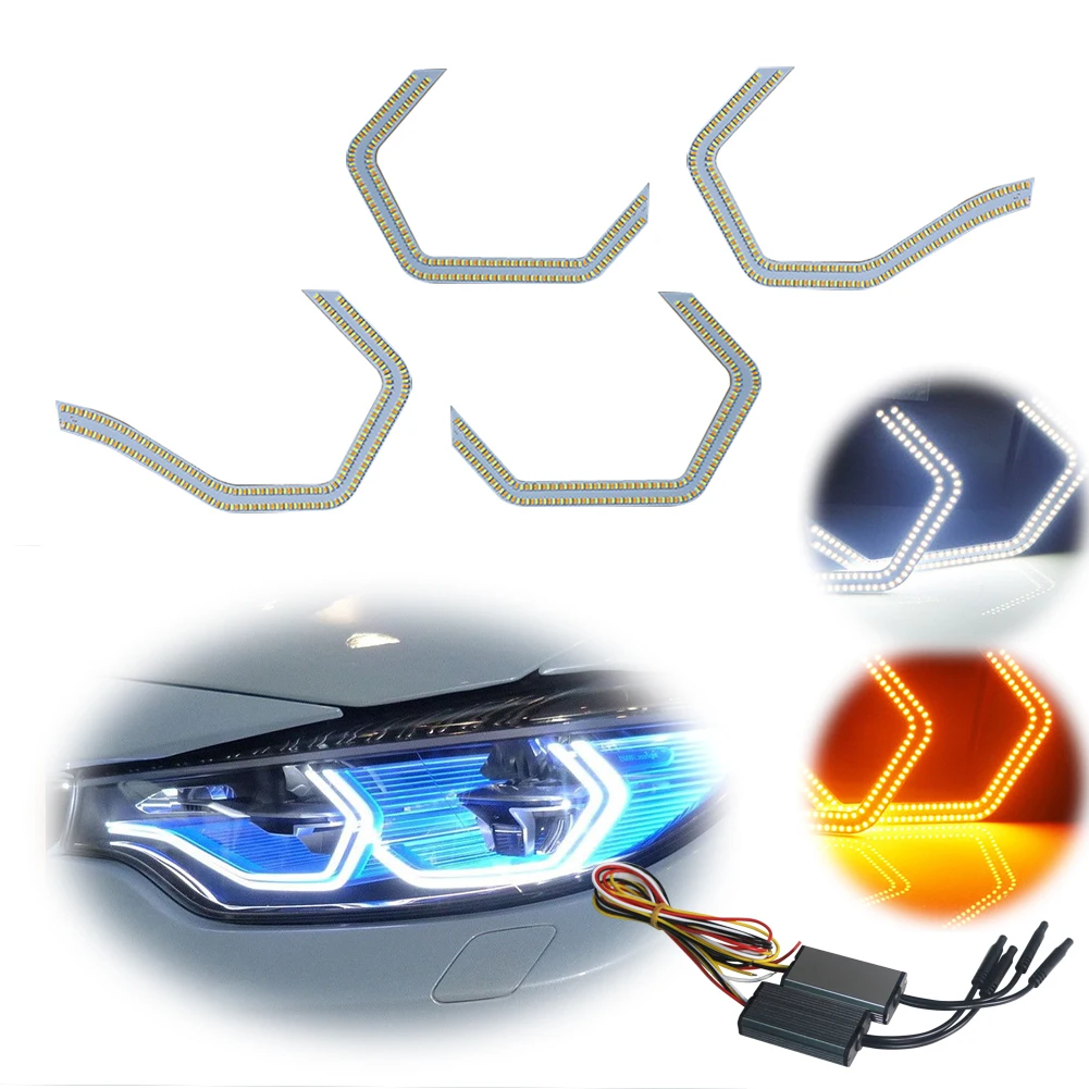 For BMW F30 F31 F32 F34 2 3 4 5 Series Headlight Retrofit Dual Color LED Angel Eye Kit W/Relay Wirings DRL Turn Signal Light
