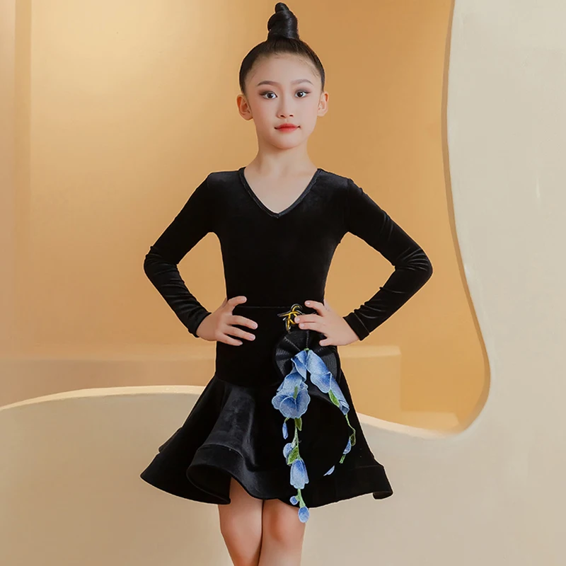 

Children'S National Standard Ballroom Dance Competition Costume Girls Velvet Latin Dance Dress Kids Dancing Training Wear 11105