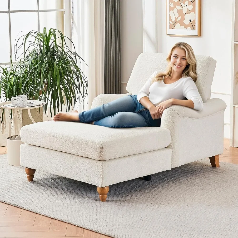 

Chaise Lounge Chair with Adjustable Backrest, Modern Upholstered Chenille Leisure Sofa Recliner, Sleeper Chair Bed with Rolled