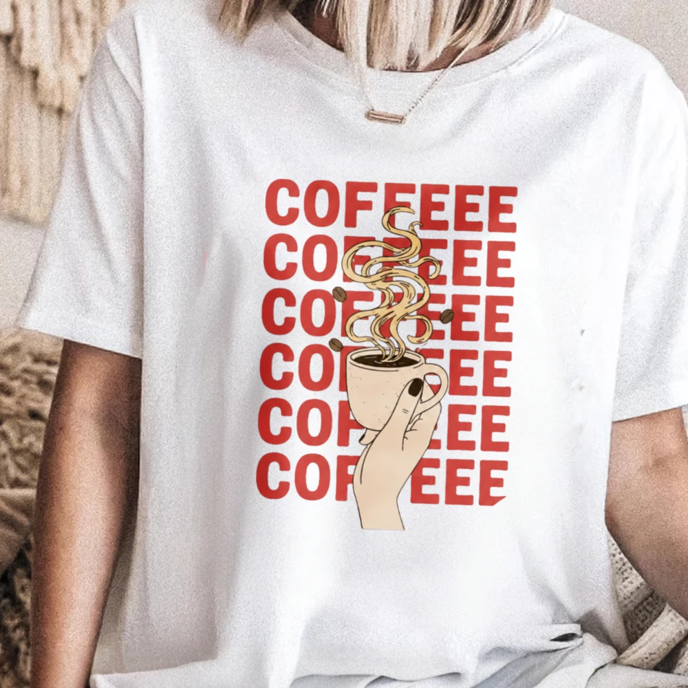 Repeated Coffeee Typography Tee Cute Cup Vapor Graphic Unisex Fashion Tops Coffee Lover Cotton Short-sleeve Tshirt Vintage Tees