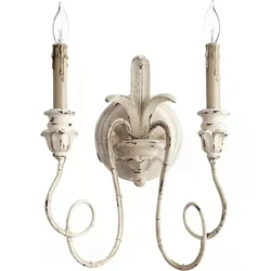 Retro Solid Wood Wall Lamp French Double Headed Wall Lights Bedroom Bedside Corridor Homestay Villa Decorative Light