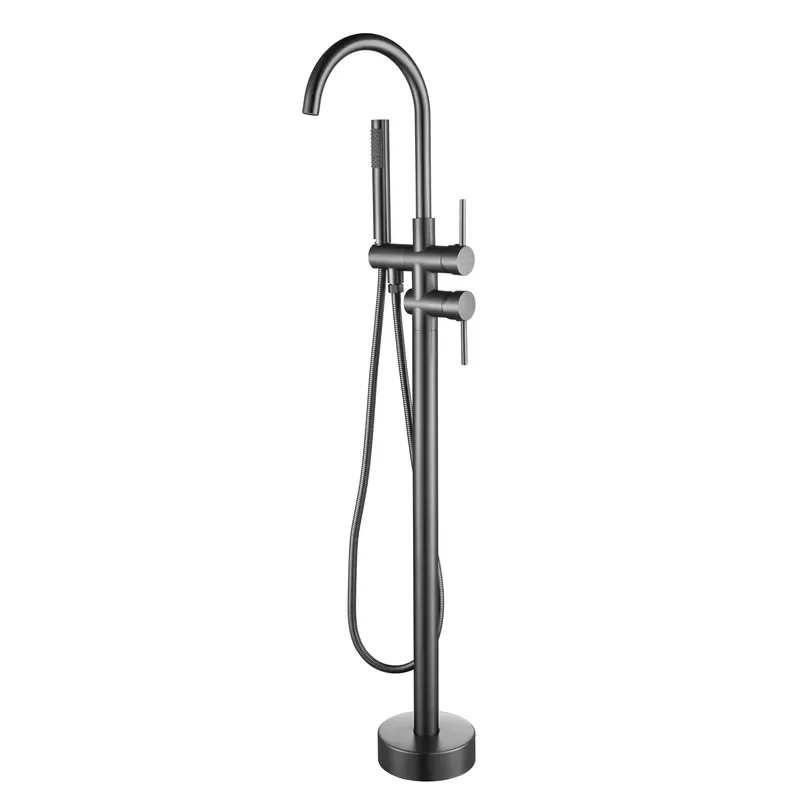 Modern Stainless Steel Freestanding Mixer Faucet Matte Black Handheld Rain Shower Two Functions Polished Hotels view 2