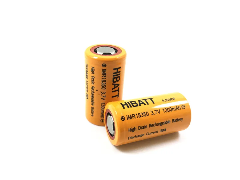 2pcs/lot HIBATT IMR18350 18350 rechargeable lithium battery 3.7V 1300mAh