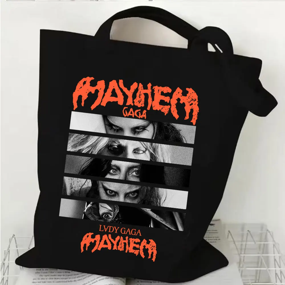 

Lady Gaga Mayhem Tour 2025 Bolso de compras Chica Hiphop Lona Shopper Bolsas de mano para regalo de seguidores