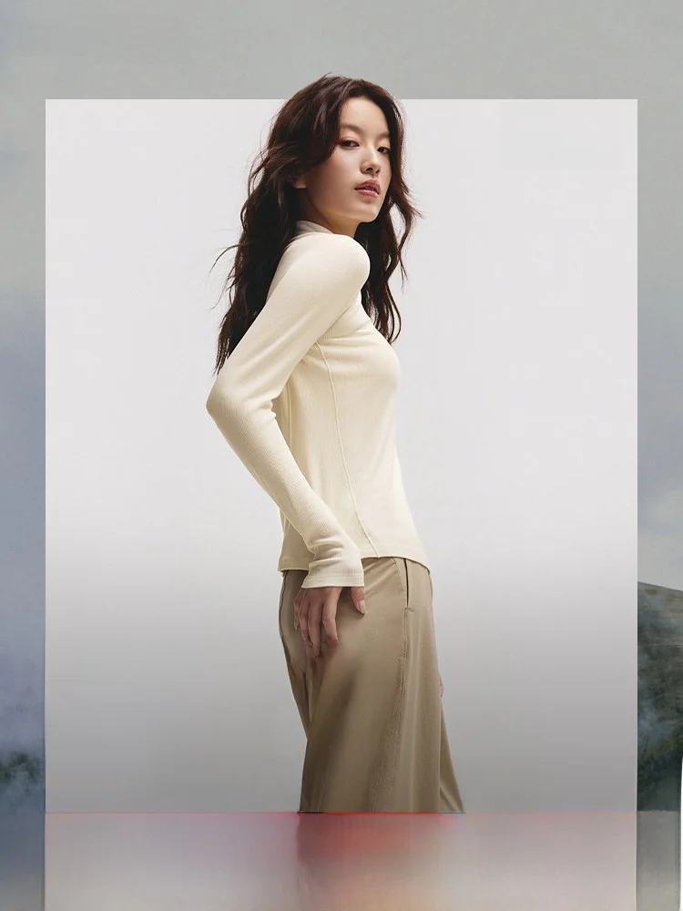 

Женская теплая базовая футболка Banana Le с длинным рукавом и высоким воротником, универсальная, облегающая, белая, для осени и зимы