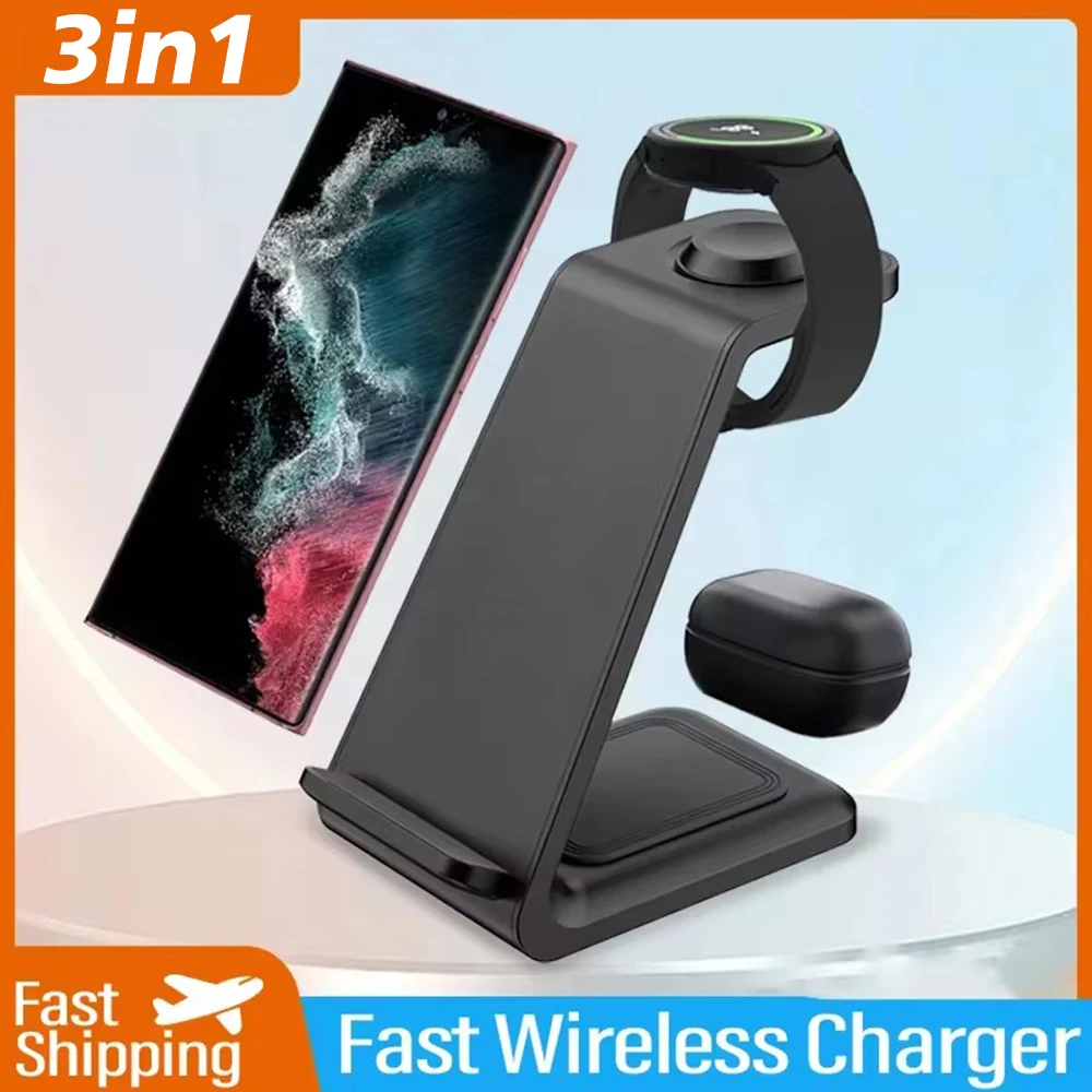 3 In 1 Wireless Charger Stand 30W Fast Charging Station For Samsung Galaxy S23 S22 Watch 6 Pro/5/4/3 Active 1 2 Buds 2 Pro Plus