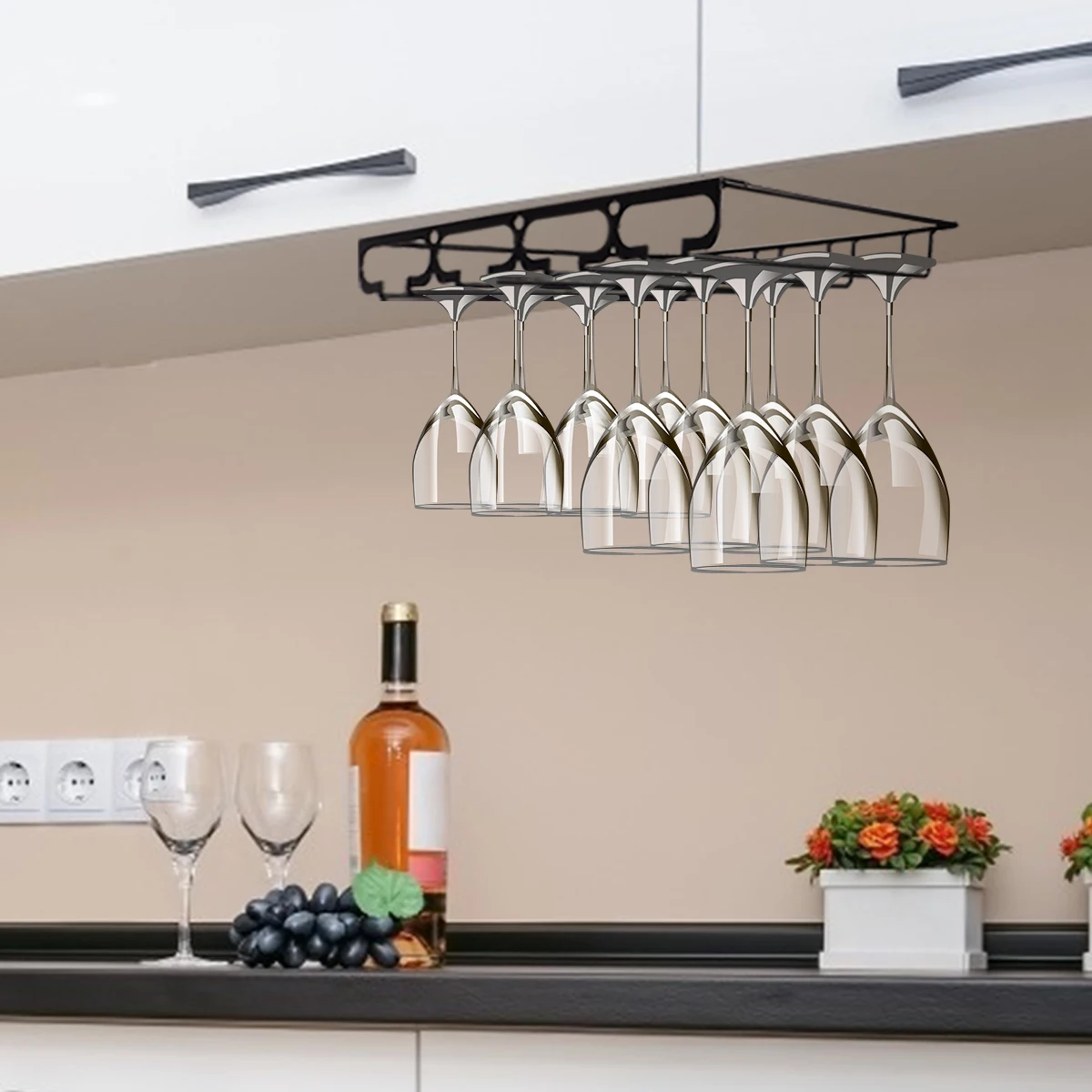 

Shelf Glass Holder Glasses Upside Down Goblet Rack Cabinet Hanging Display