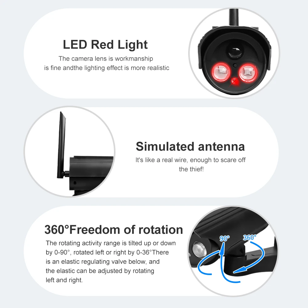 كاميرا وهمية تعمل بالطاقة الشمسية في الهواء الطلق ، مراقبة ctv أمنية مقاومة للماء ، محاكاة كاميرا وهمية ، ضوء LED وامض أحمر ، لا أسلاك مطلوبة