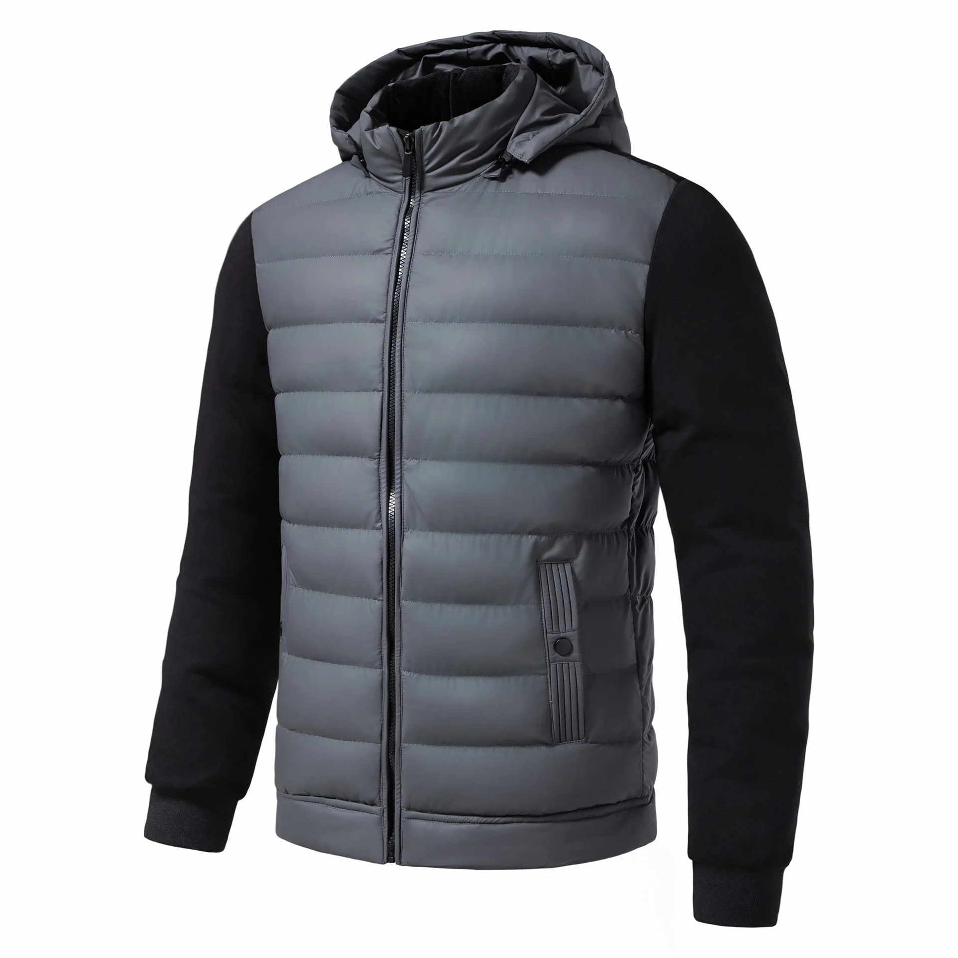 Men Down Jacket Winter New Contrast Color Patchwork Stand Collar Male Coat Long Sleeve Zipper Detachable Hooded Man Outerwear