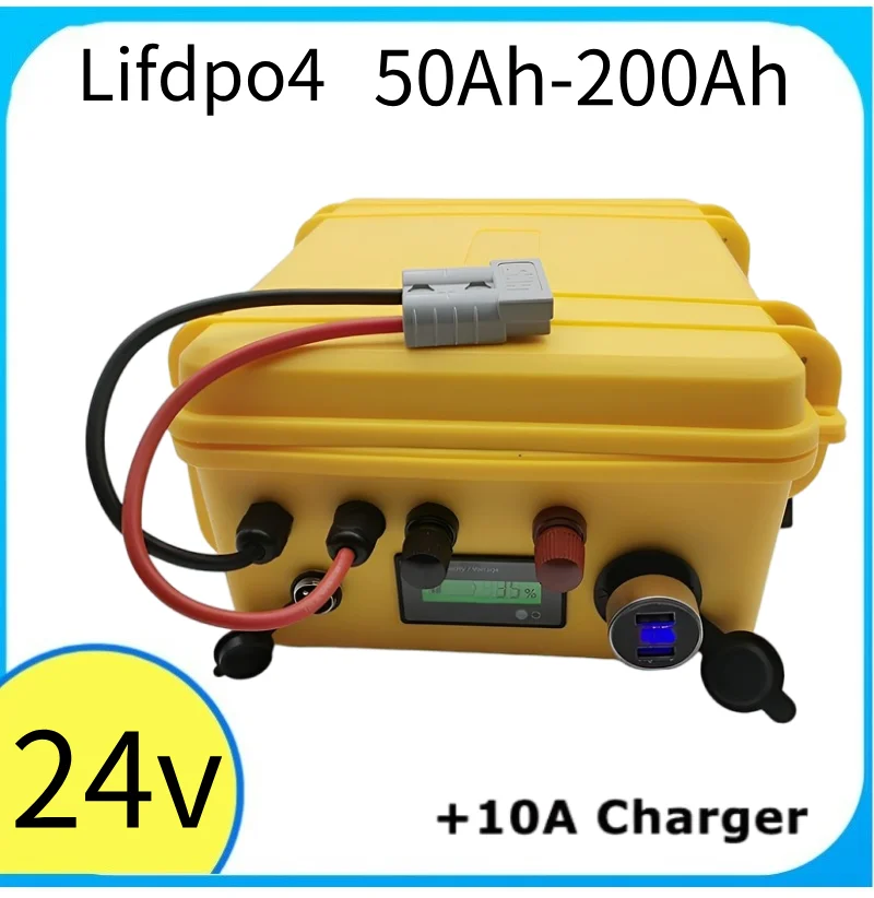 DS Waterproof Lithium Battery Lifepo4 24V 50Ah-200Ah with BMS for Trolling Motor Propeller +10A Charger - 100% New High Capacity