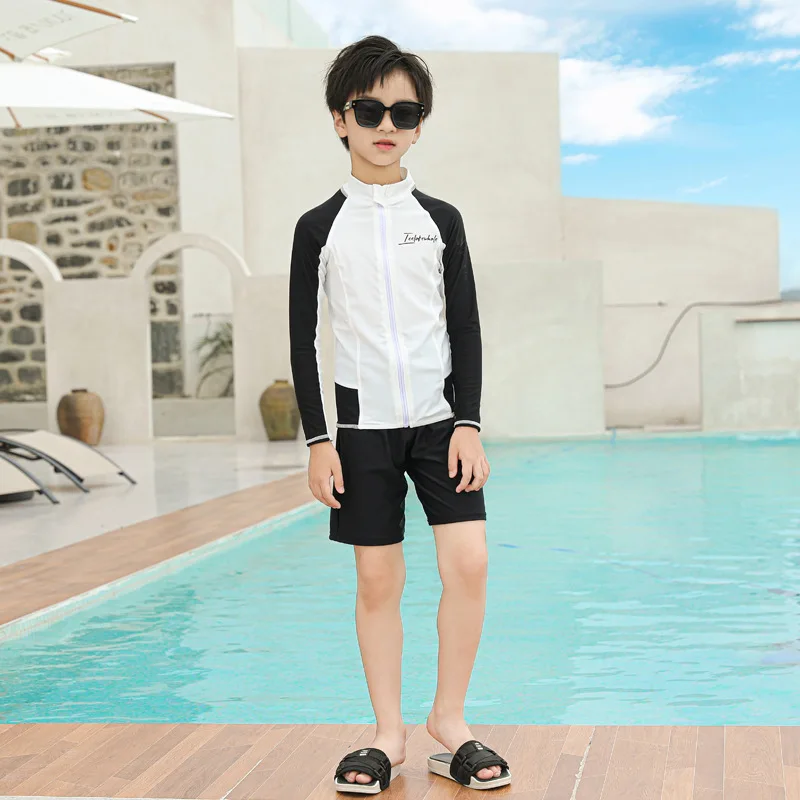 Three Piece Long Sleeve Cover Up Swimwear Korean Beach Wear Kids Girls Boys Swimsuit White Black Rash Guard Bathing Suits Pants