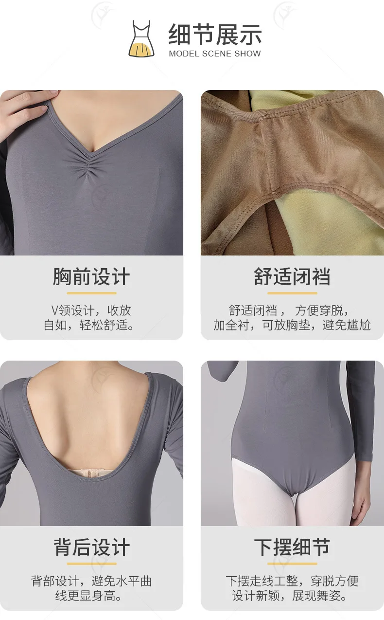 Ballett-Trikots für Damen, Tanzbekleidung, Ballerina-Kleidung für Erwachsene, Langarm-Trikot, Yoga-Ballerina-Tanzkostüm – Detail 4