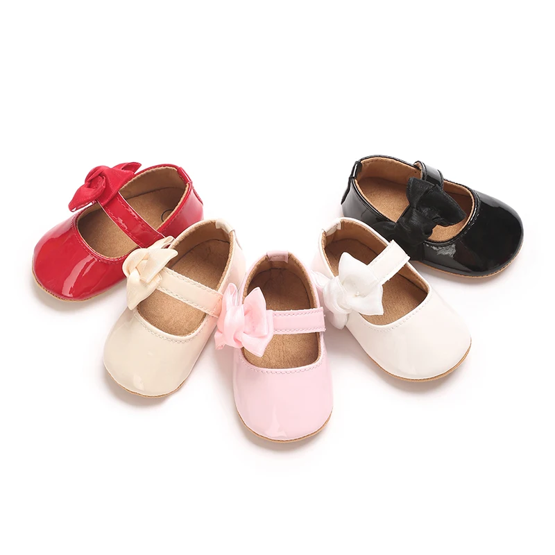 

0-18M Newborn Casual Shoes Baby Bow Anti Slip Rubber Soft Sole Flat Bottom PU Newborn Bow Decoration Mary Janes