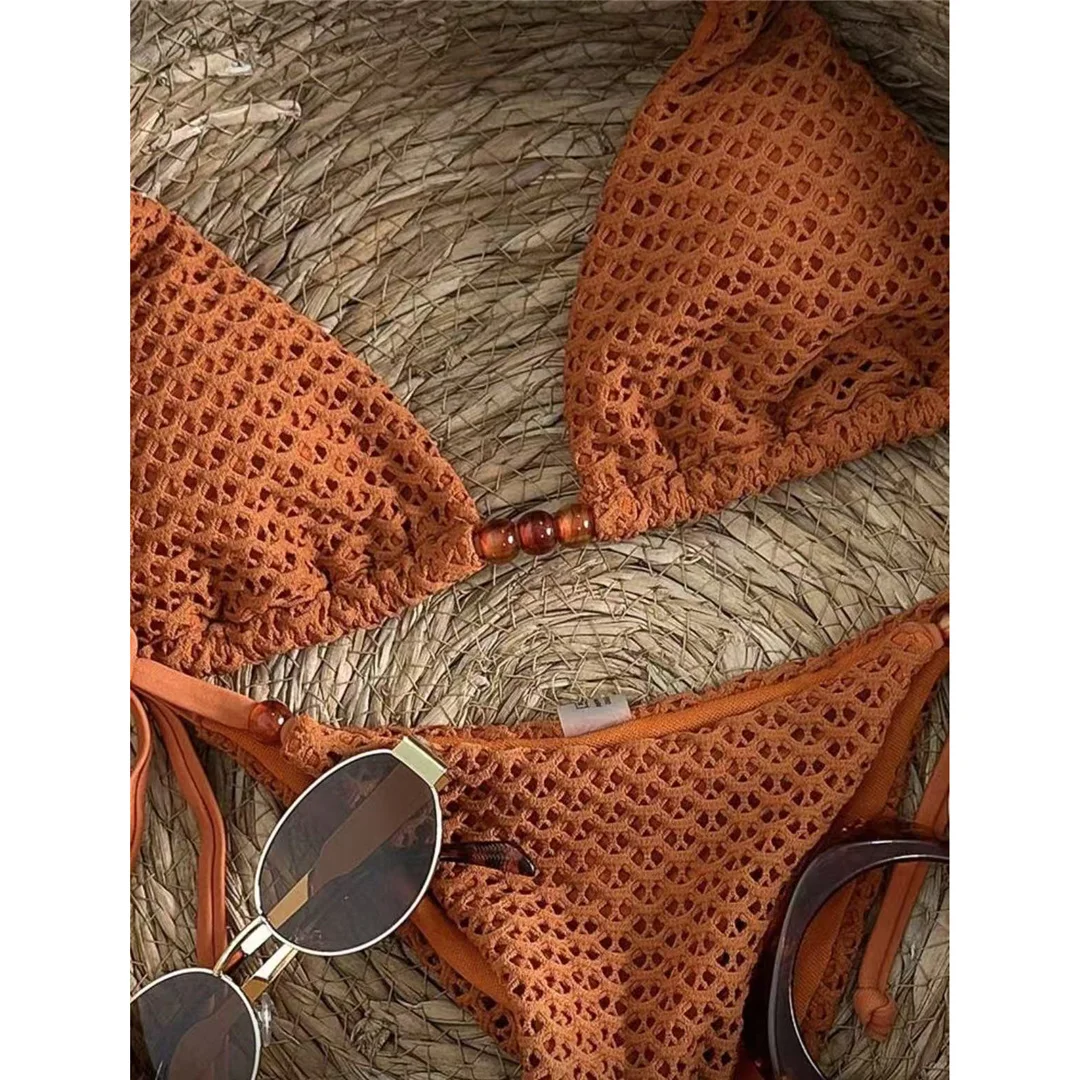Zweiteiliges Bikini-Set mit Trägern, hohem Beinausschnitt, Badeanzug, Badebekleidung, aushöhlendem Design, Neckholder-Bikini, Damen-Badeanzug, Damen-Badebekleidung M126 – Detail 4