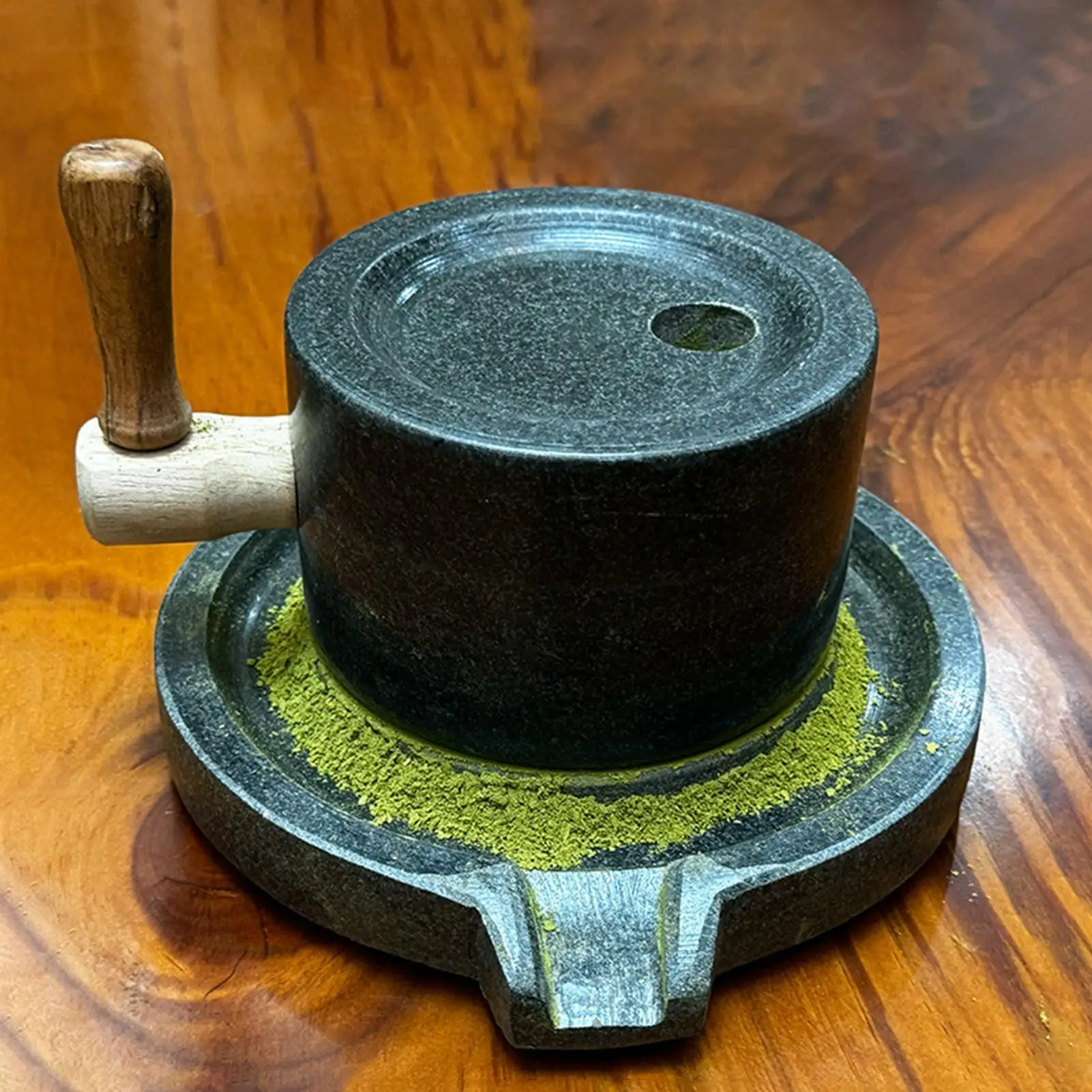 Small Matcha Stone Mill Manual Tea Mill Grains Grinder Green Stone Tea Grinder Hand Pepper Grinder Coffee/ Barley Grinding Tool