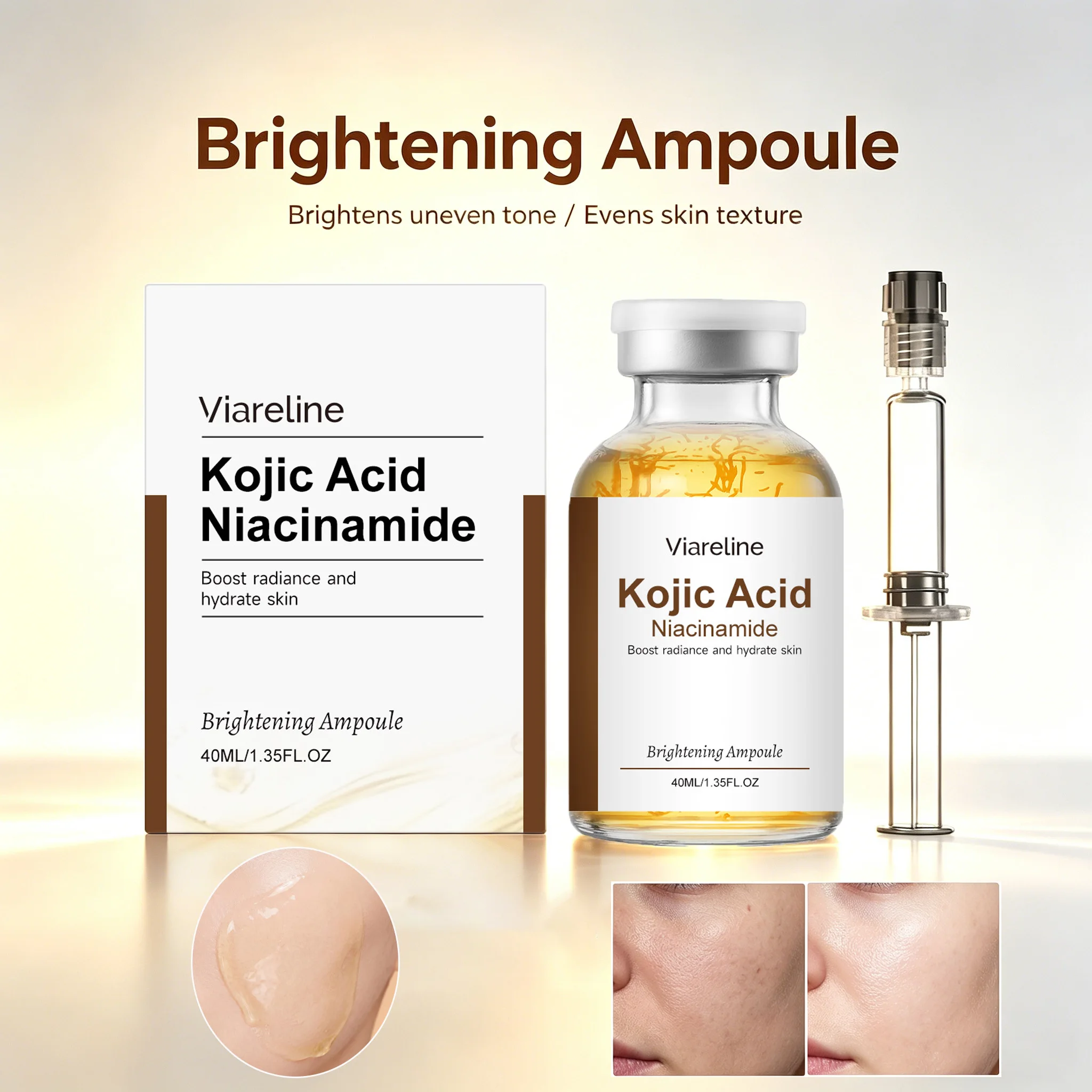 Suero Ampolla Iluminador con Niacinamida, Hidratante Facial, Unifica el Tono, Nutritivo, Esencia Iluminadora, Corrector de Manchas Oscuras con Ácido Kójico