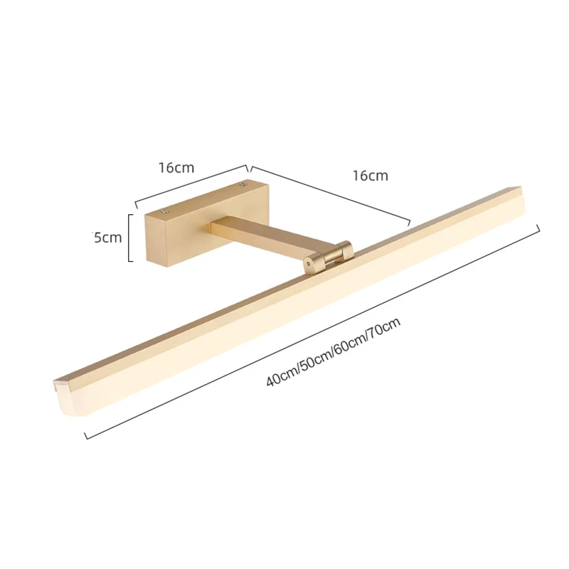 مصباح مرآة مثبت على الألومنيوم من الأكريليك LED مقاس 40 سم 50 سم أسود دافئ وأبيض للمكياج وإضاءة LED لغرفة النوم والحمام #4
