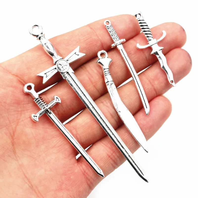 10pcs/lot Antique Silver Plated Sword Blade Charms Pedants DIY Jewelry Making Accessories for Necklace Craft Findings